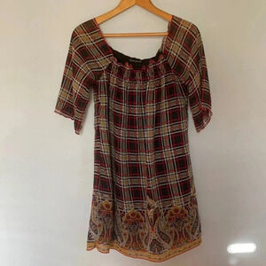 Black and Multicolor Plaid Juniors Long Sleeve Dress